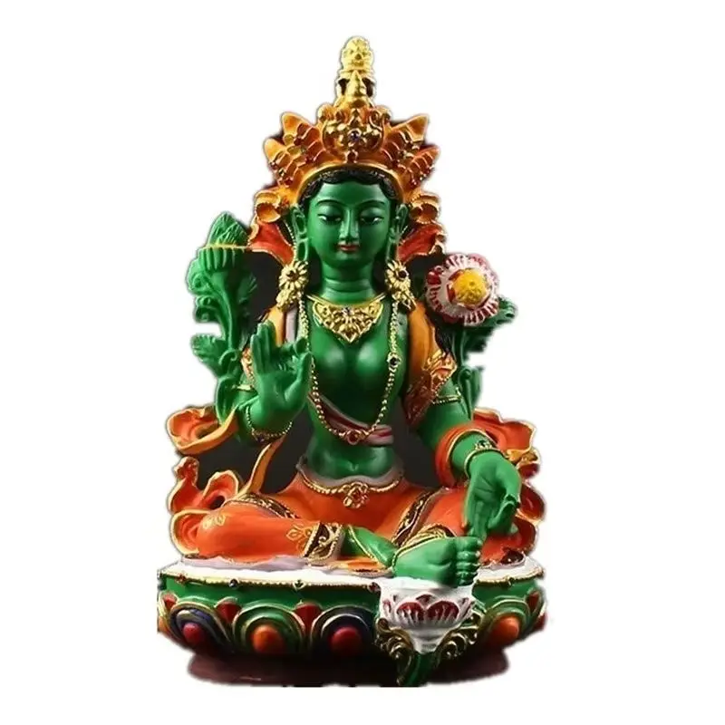 

Buddha Green Tara Buddha resin painted Buddha ornament size:21.5*13cm