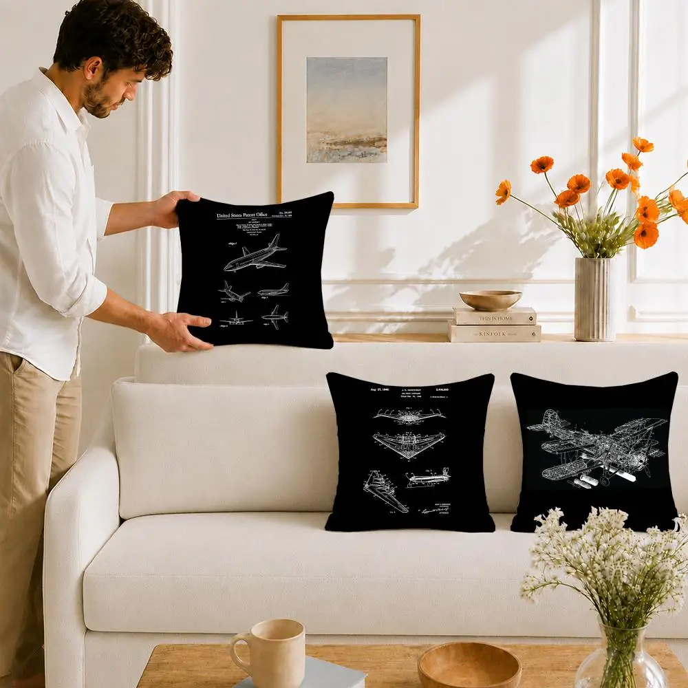 Clean Sketchy Air Aircraft Hand Drawing Cushion Cover Portable floor cushion for travel Yoga Minimalist text 2way tricot