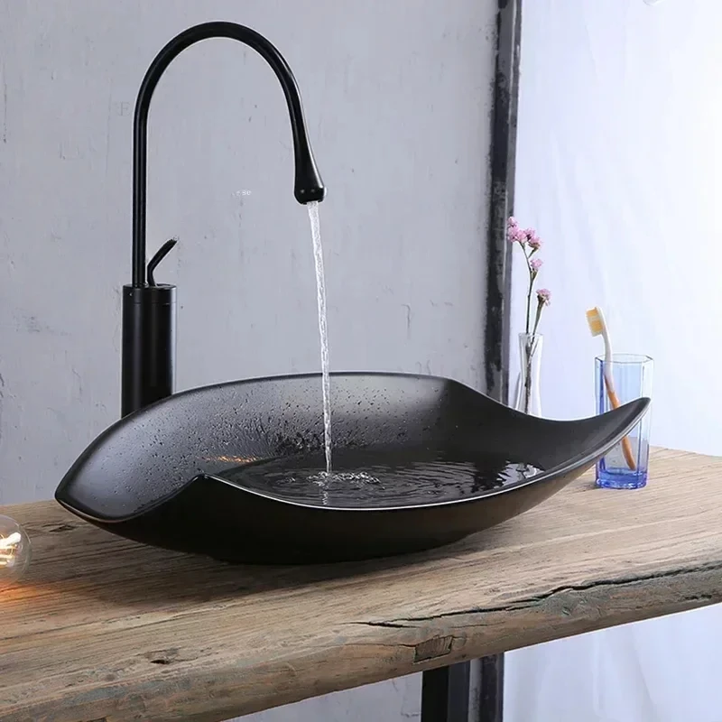 French Matte Bathroom Sinks Art Basin Special Shaped Bathroom Washbasin Designer Hotel Home Washing Sink Black Countertop Sink