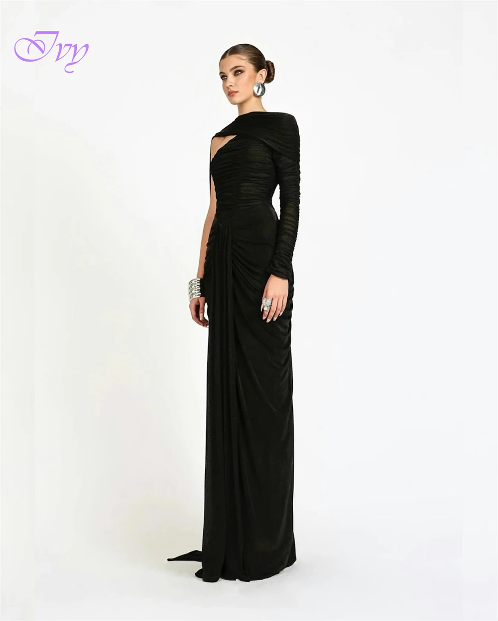 Customized Classic One Shoulder Long Sleeves Evening Dress  See Through Tulle Prom Dresses Delicate Bespoke Occasion Gowns
