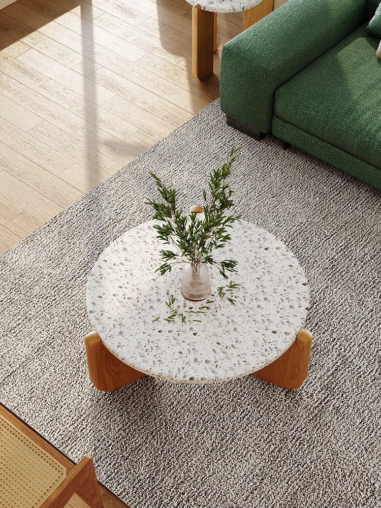 Customized Quiet Wind Marble Tea Table Italian Style Minimalist Living Room Household Small Unit Terrazzo Window