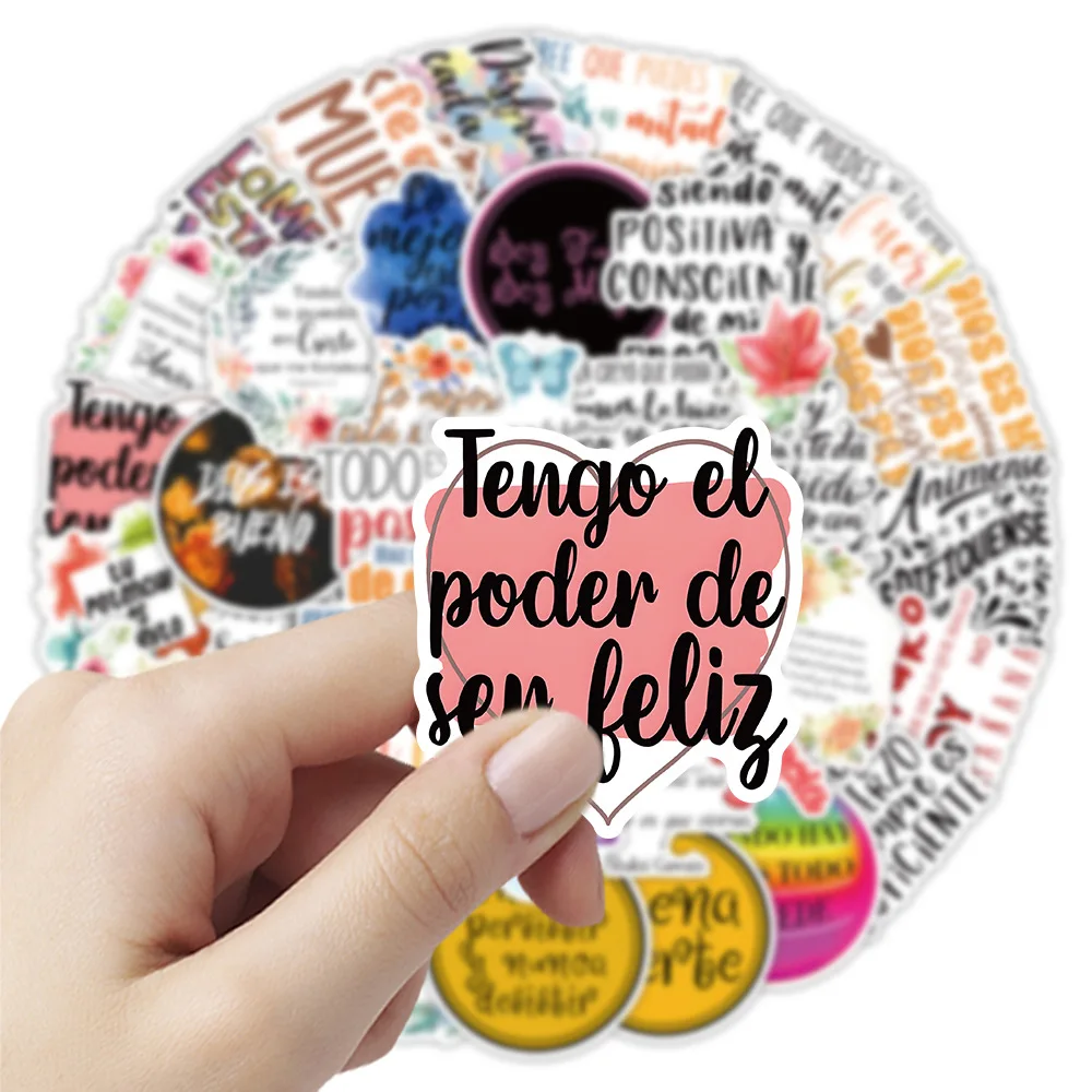 50PCS สเปนสร้างแรงบันดาลใจวลีสติกเกอร์สําหรับตกแต่งขวดน้ําเดสก์ท็อปคอมพิวเตอร์รถยนต์เครื่องเขียนโน้ตบุ๊คสติกเกอร์