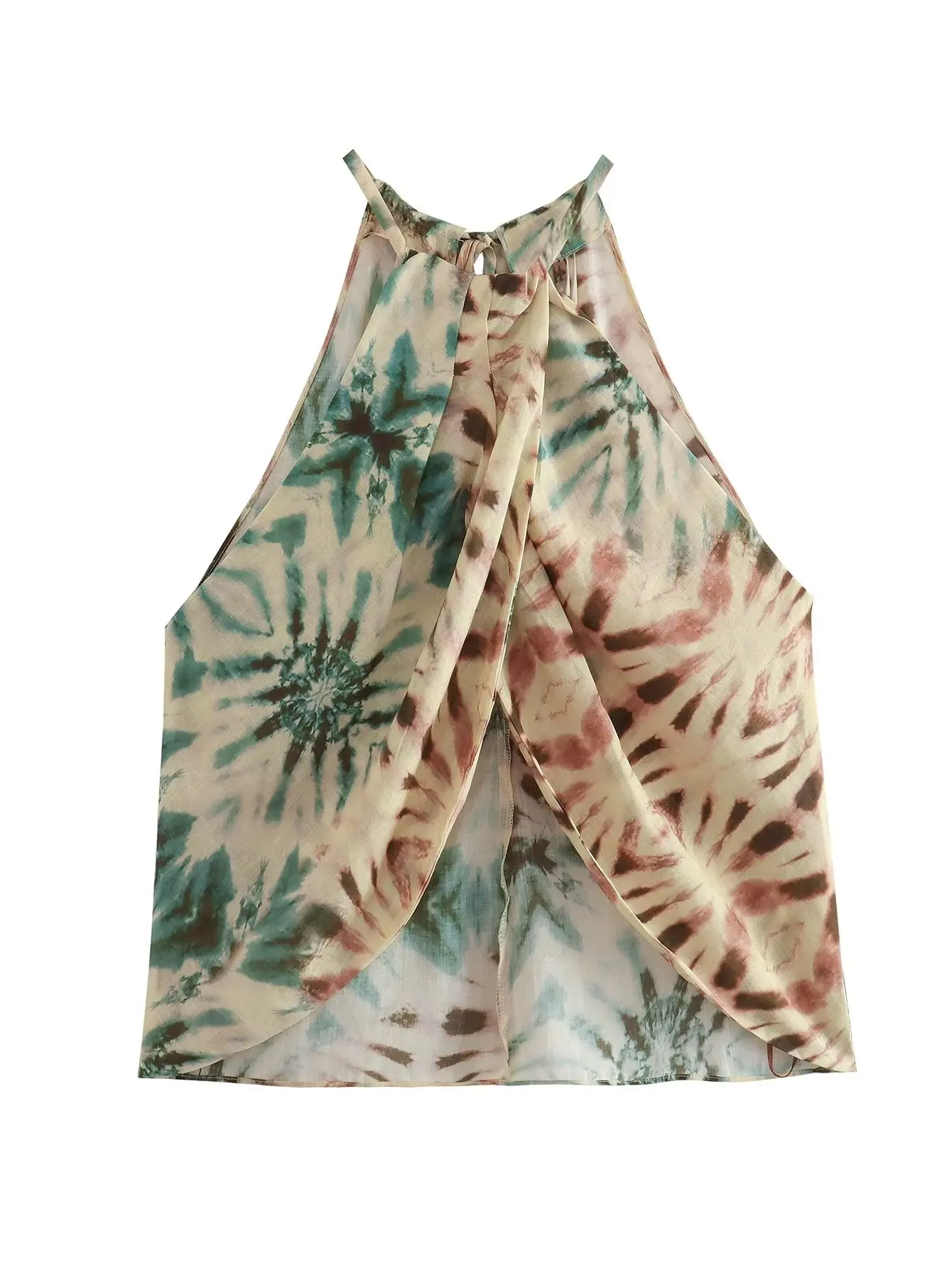 Women's Summer Backless Linen Material Halter Neck Halter Top With Colorful Tie-Dye Pattern Our Store Has The Same Pant To Match