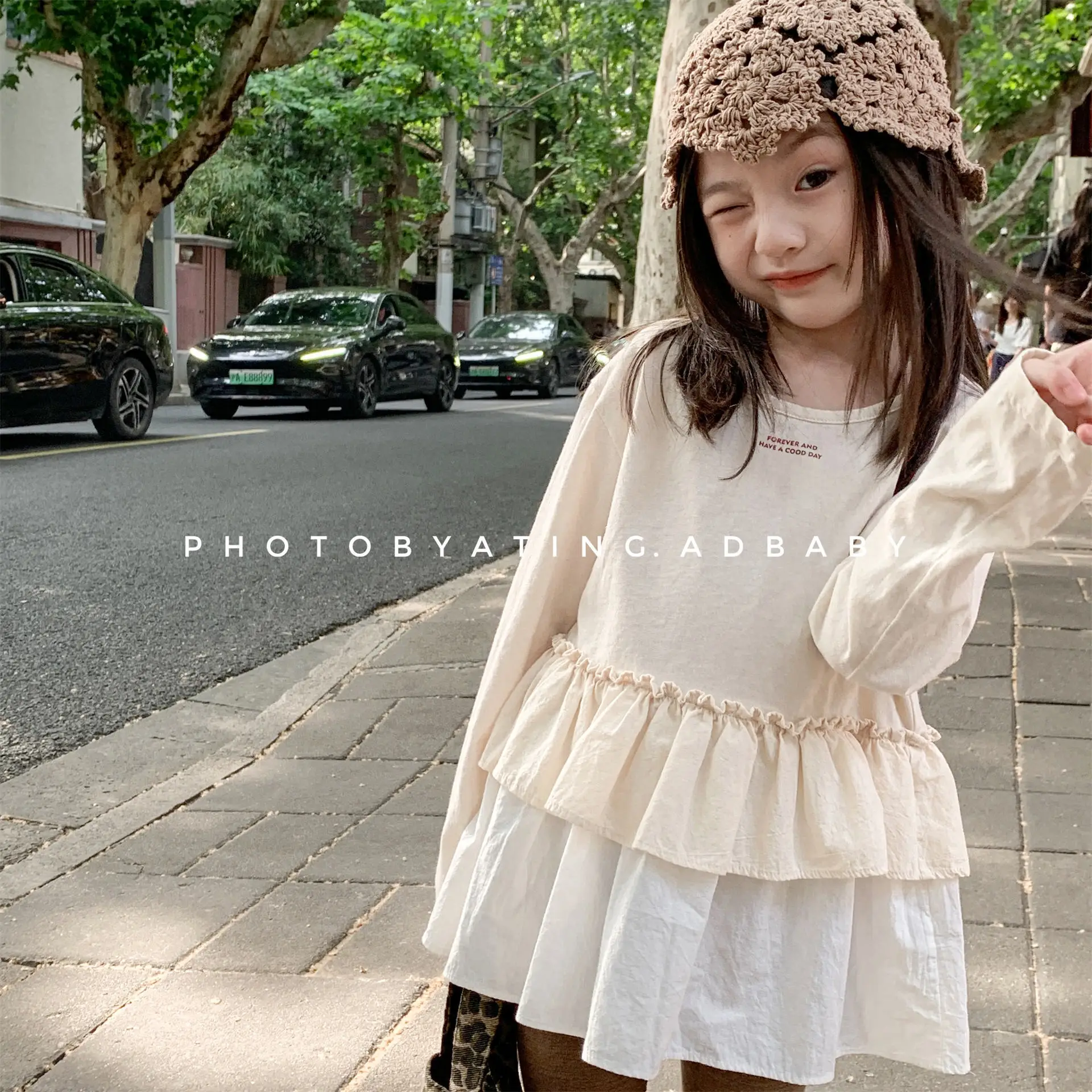 

2025 Fall Girls Korean Style Long Sleeve Tops Lace Trim Blouse Casual Tee for Children Kids 1-8 Years Cute Cotton T Shirts
