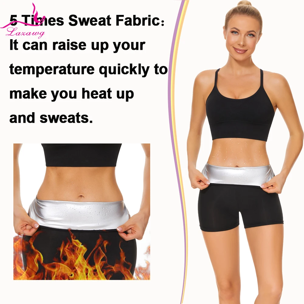 LAZAWG Sauna Pants for Women Sweat Leggings Weight Loss Shorts Slimming Sports Workout Trousers Tight Gym Fat Burner Fitness