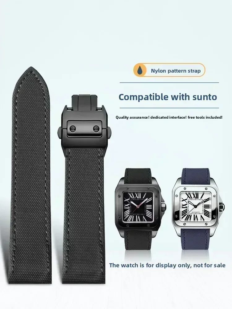 Nylon Pattern Leather Watch Strap for Men, Suitable for Cartier Santos Santos100 Original Style Strap 23mm