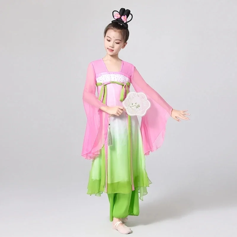 2026 Chinese vintage Children Dance Costume Gradient Color Ruqun Tops+Pants Set Stage Performance Folk Dress Girl Fairy Dress - view 2