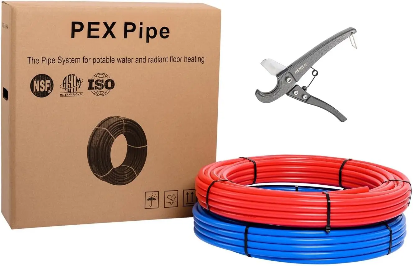 

1/2-inch PEX-B Pipe 50ft Blue + 50ft Red, 100ft Total with Cutter, NSF for Potable Water Hot/Cold