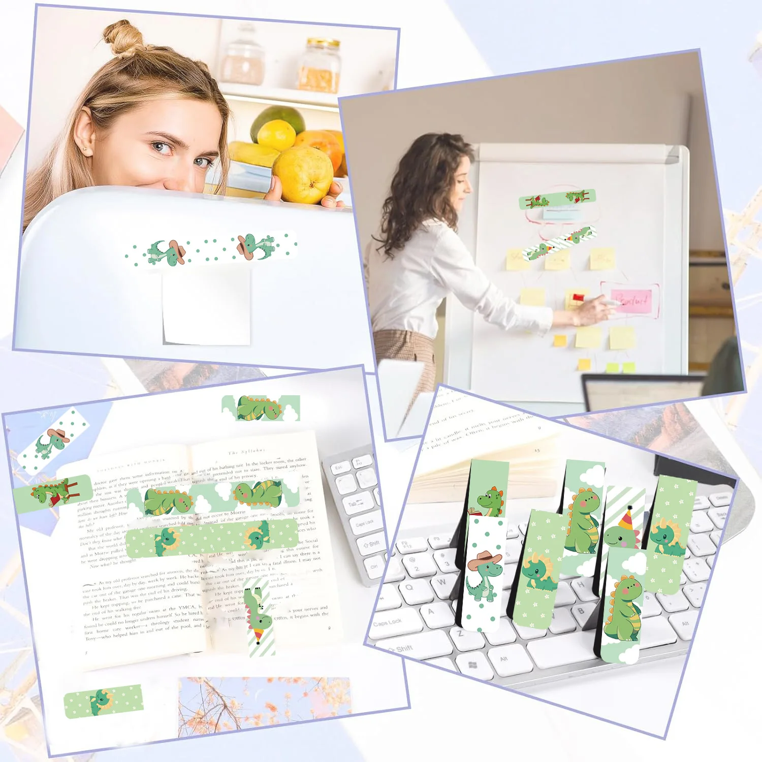 5Pcs/Set Cute Cartoon Dinosaur Magnetic Bookmarks, Kawaii Animal Book Marks for Kids Stationery Gifts for Students Boys & Girls view 5