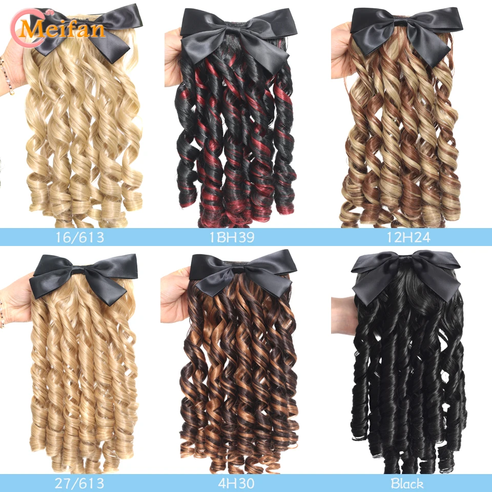 MEIFAN Synthetic Fluffy Retro Roman Roll Hair Princess Ponytail Clip in Hair Extension Natural Fake Bouncy Curly Comb Ponytail