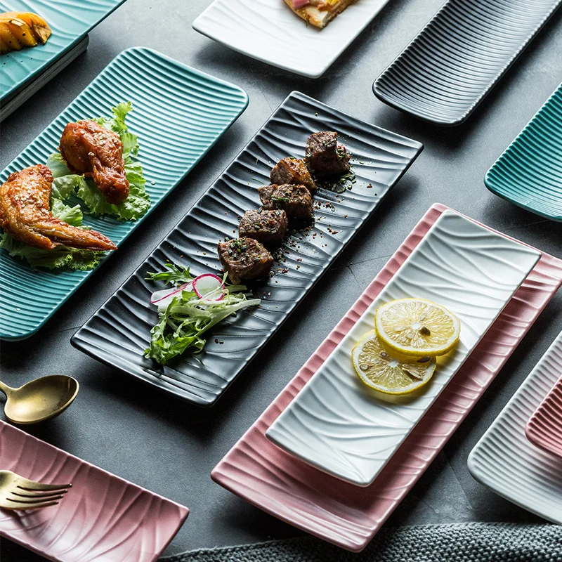 Nordic Ceramic Rectangular Sushi Long Plate Dessert Cake Snack Pastry Western Food Salmon Sashimi Grilled Chicken Wings Plate