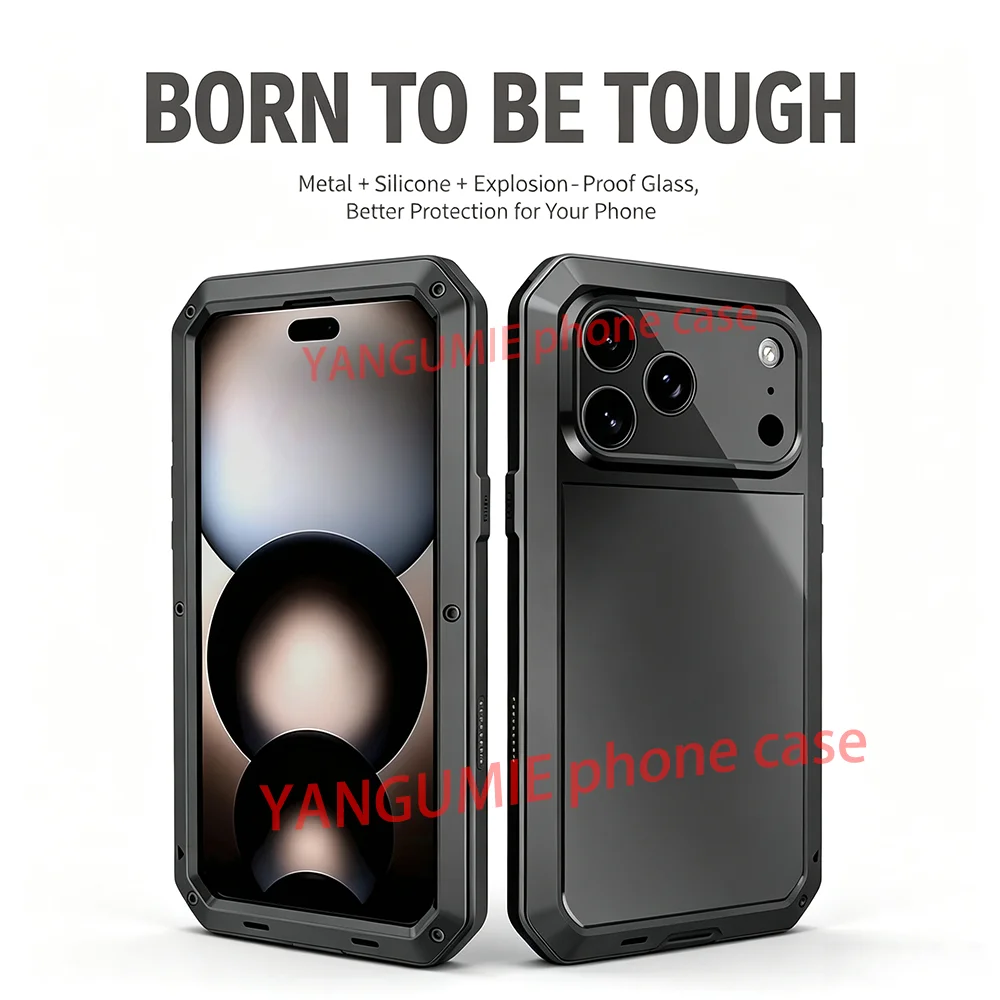 For IPhone 11-18 pro max mobile phone case metal three-proof Apple 17pm mobile phone case anti-fall protective cover