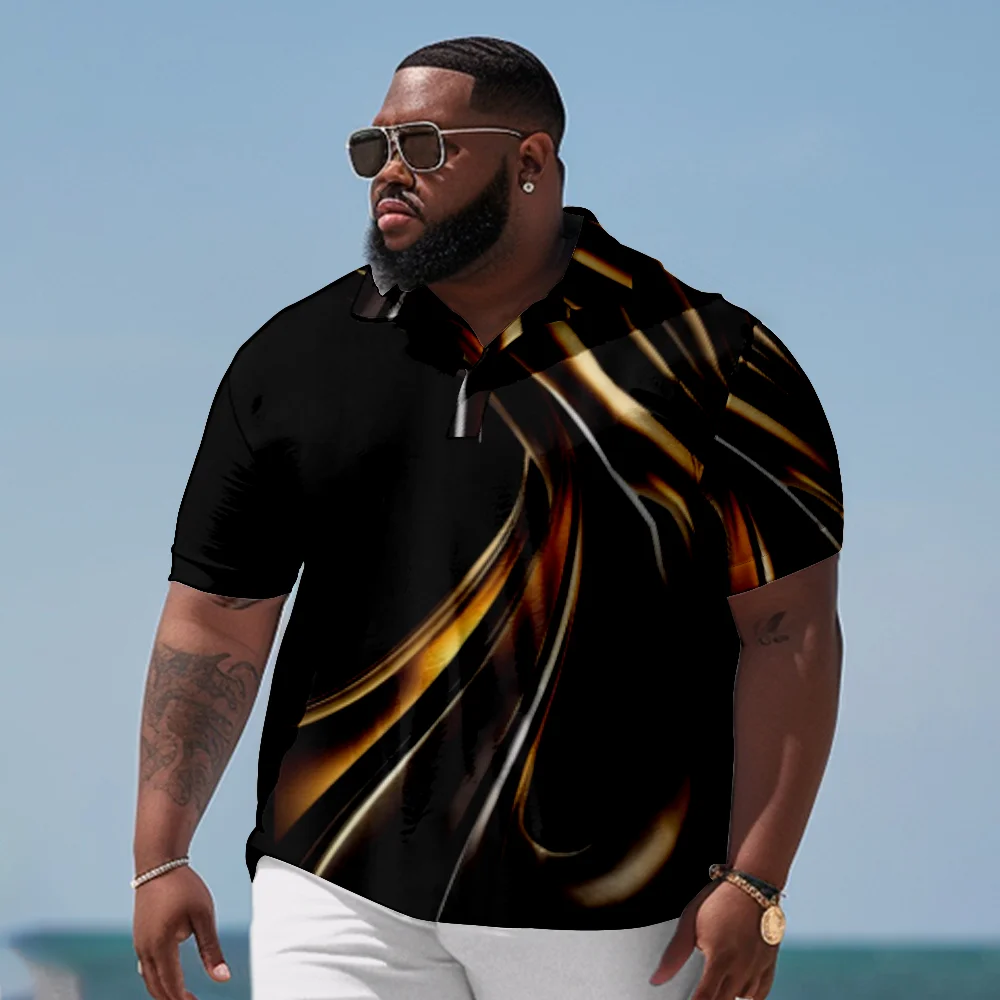 

Men Summer Casual Polo Shirt Liquid Gold Pattern Black Shirt Streetwear Comfortable Breathable Quick Drying Polo Shirt