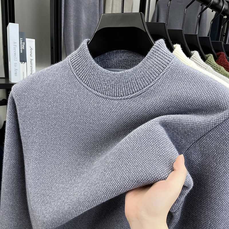 

High quality new trend knitted men's sweater classic simple solid color soft plush autumn winter warm round neck casual pullover
