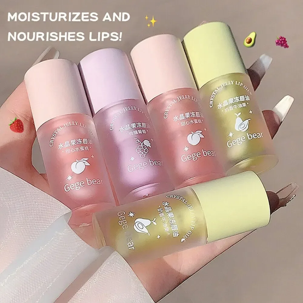 Crystal Jelly Lip Oil Hydrating Plumping Lip Coat สําหรับลิปสติก Lipgloss Tinted Clear Lip Plumper Serum Lip Care ผลไม้ Lip Balm