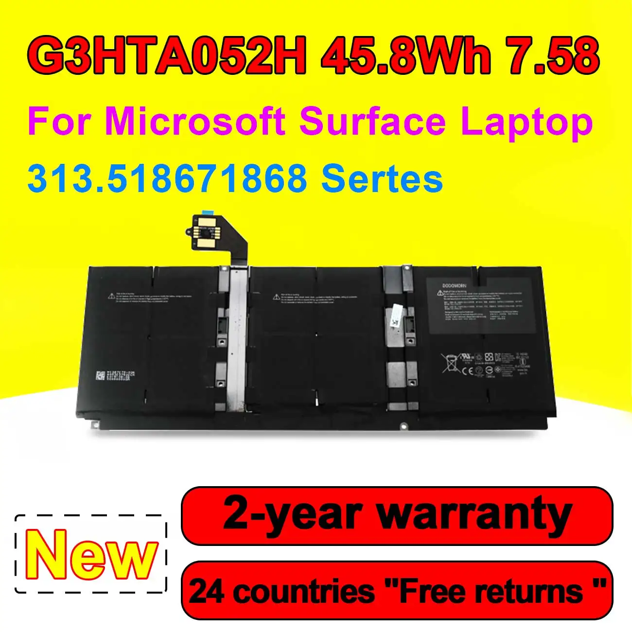 

DYNT02 G3HTA052H Laptop Battery For Microsoft Surface Laptop 3 13.5 Inch 1867 1868 Series 7.58V 45.8Wh 6041mAh High Quality