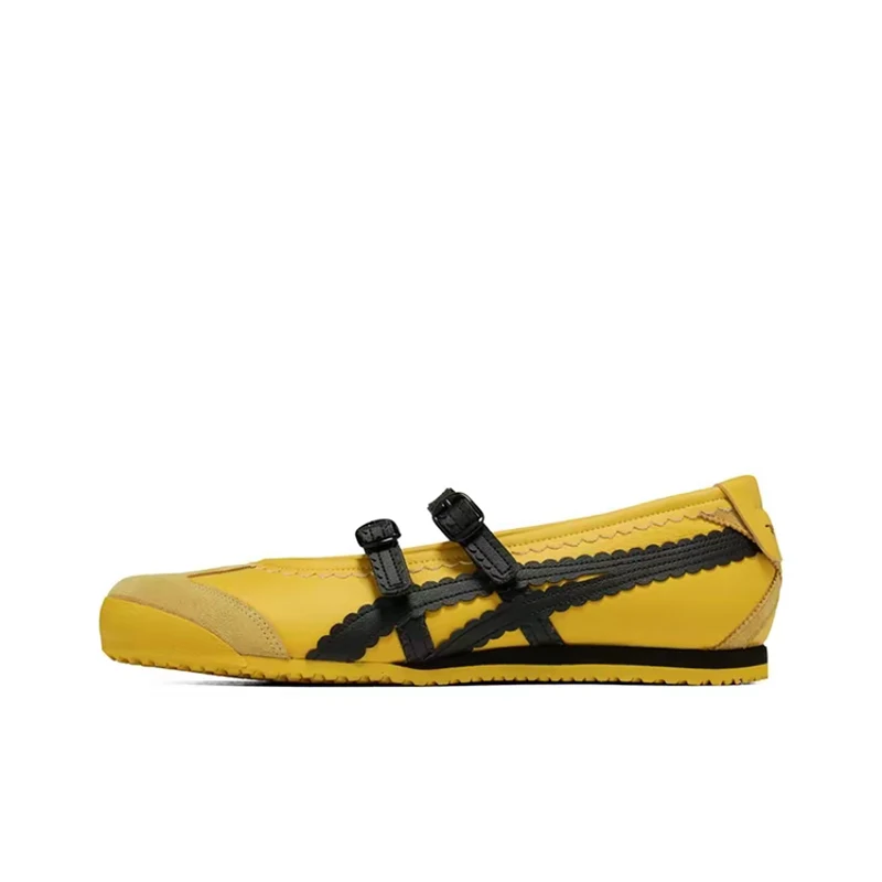 Onitsuka Tiger MEXICO 66 TGRS Women's Yellow/Black Mary Janes  Two-Tone Ballet Style, Double-Buckle Design 1182A678-750