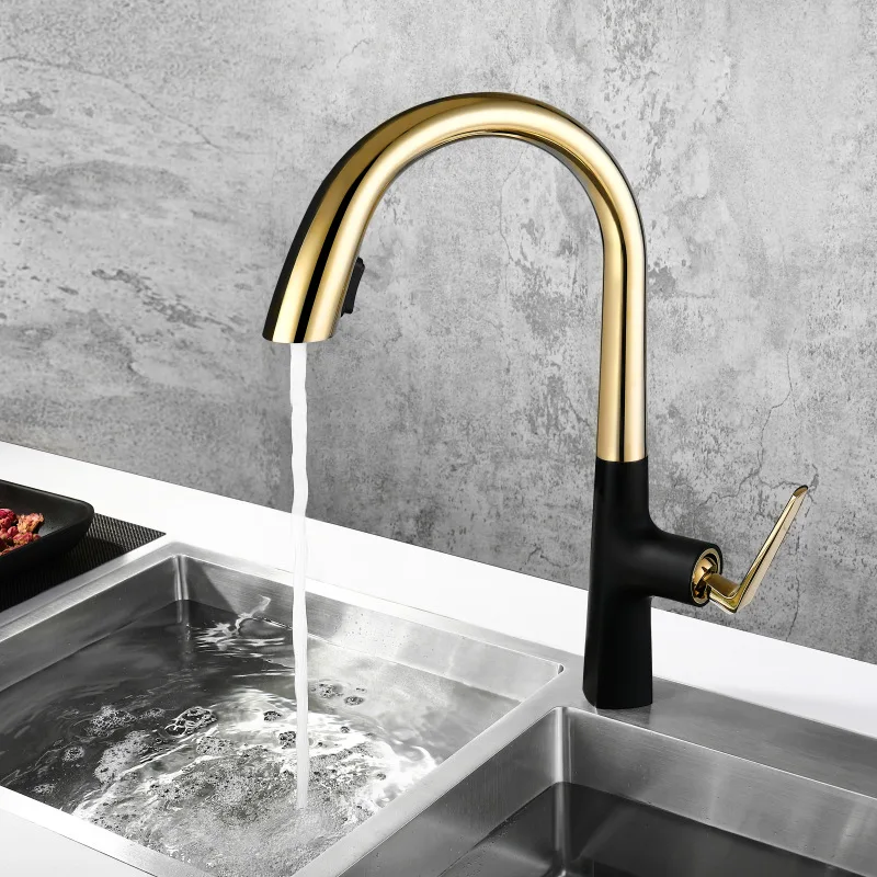 High Quality Brass Kitchen sink faucet Pull Out Kitchen mixer Tap with 2 Mode kitchen spray One Hole One Handle Hot cold water