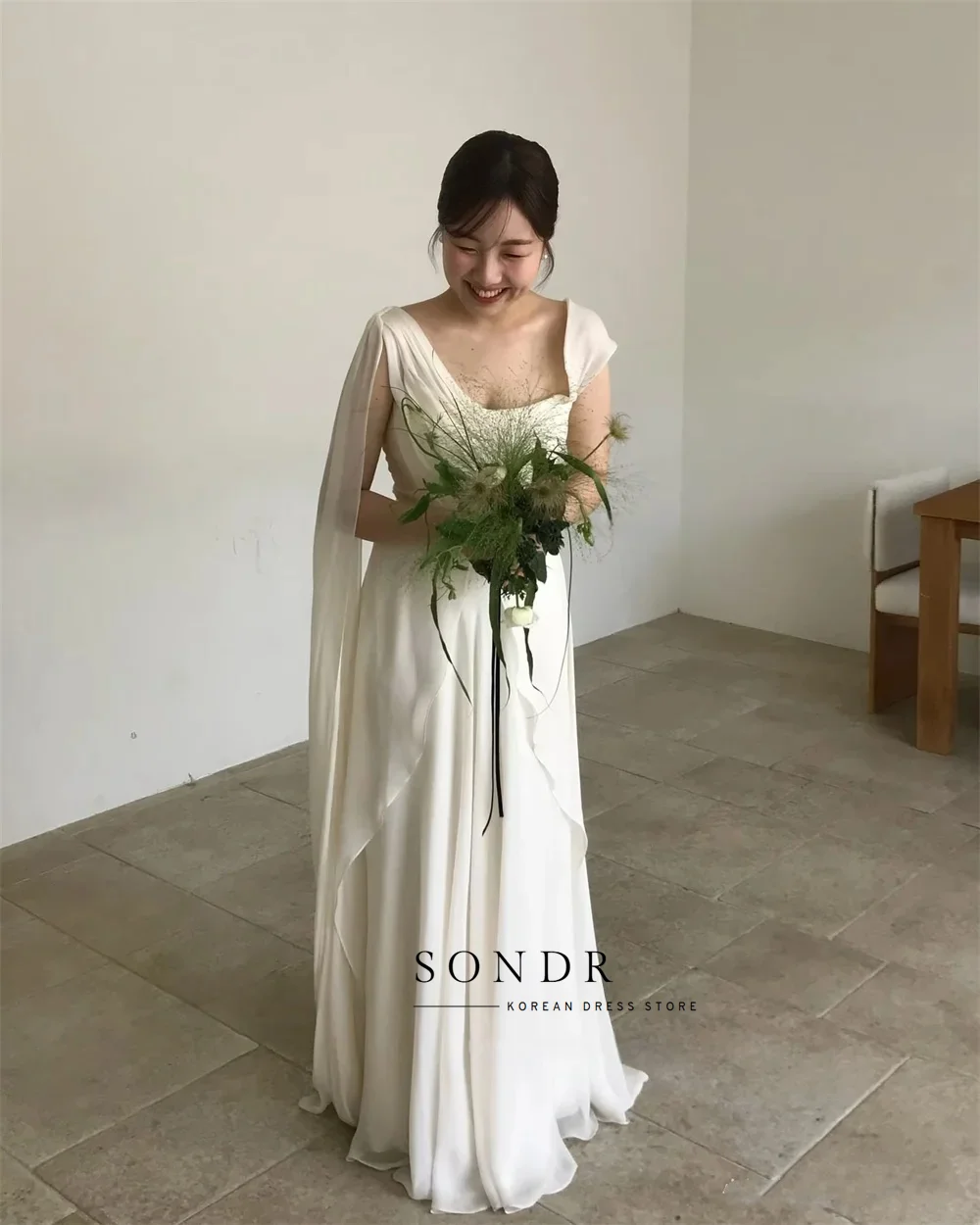 Suknie ślubne Sondr, proste, z kwadratowym dekoltem, w stylu koreańskim, szyfonowe, do sesji zdjęciowych, długość do podłogi, suknie dla panny młodej, z wstążką, na przyjęcie weselne.