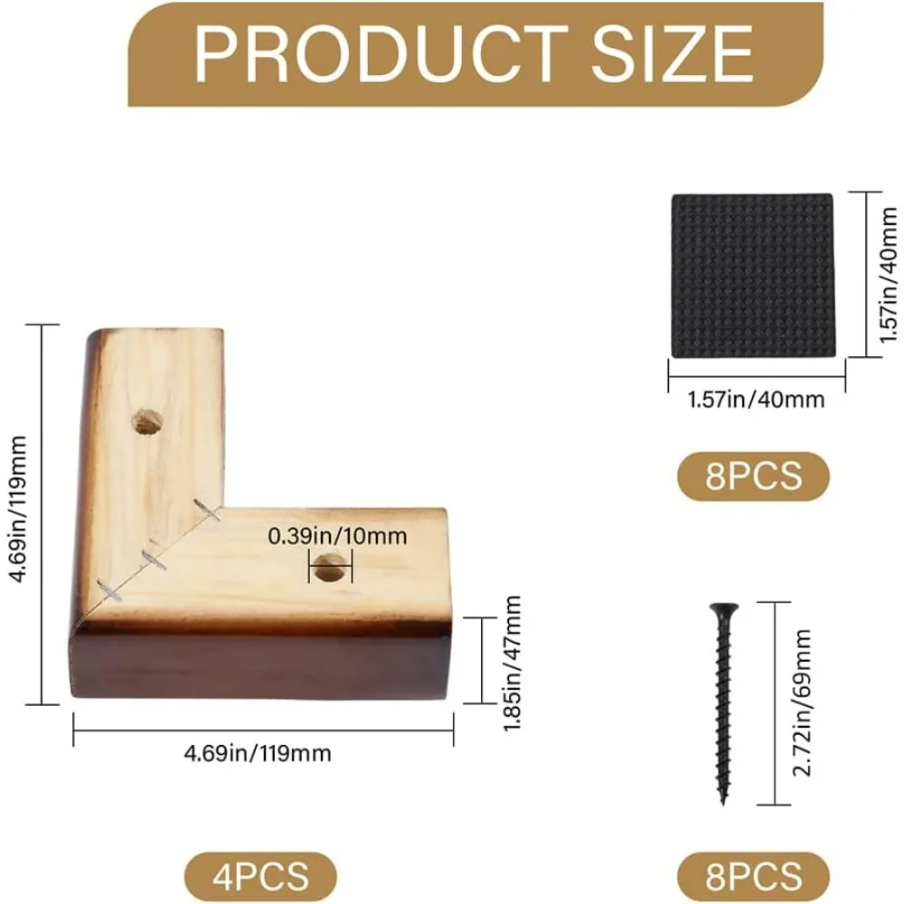 4個セット-木製ベッド脚-l字型-木製家具脚-木製交換脚-調整可能-木製ベッド脚-ソファベッド用-ホームデコレーション