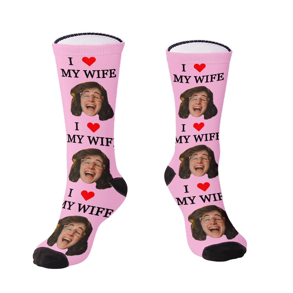 Fashion custom face socks DIY husband and wife tube socks Valentine's Day anniversary the best gift for husband and wife view 4