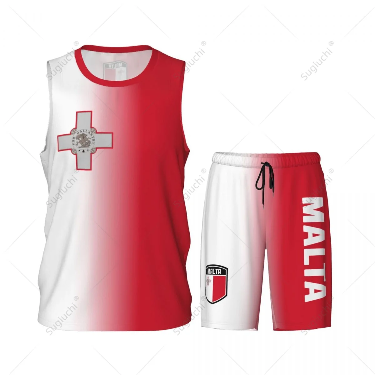 Men Malta Flag Basketball Jersey Set Mesh Shirt & Pants Sleeveless Exclusive Team-up Custom Name Nunber Unisex