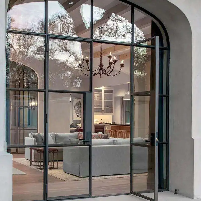 

Fashionable Household French Style Aluminum Frame Glass Door Manual Anti-theft Hinged Doors Ultraviolet Proof Double Doors