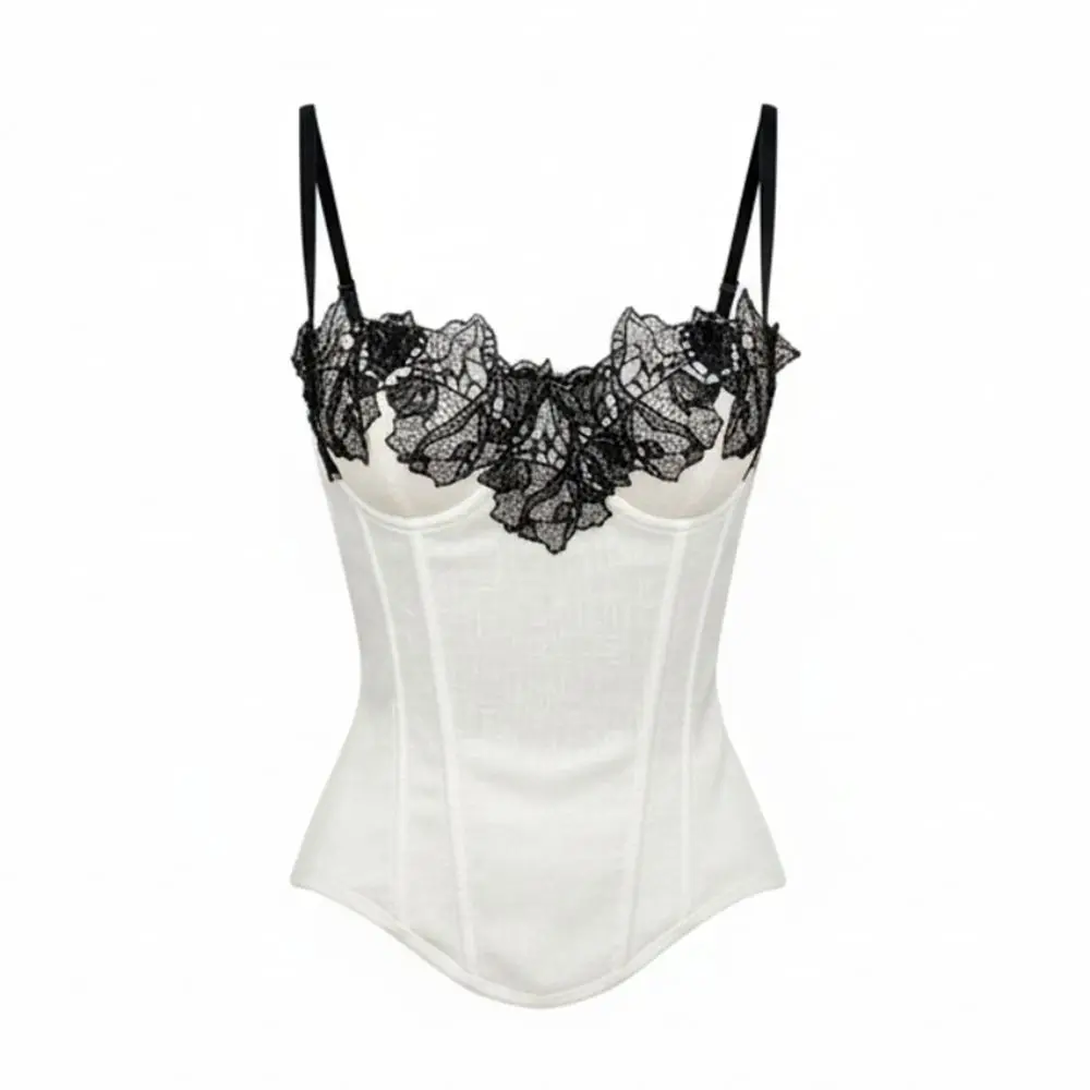 Fashion Sleeveless Lace Corset Tops Backless Style Splicing Design Slim Vest Tee Sexy Spaghetti Strap Camisole Tops Women