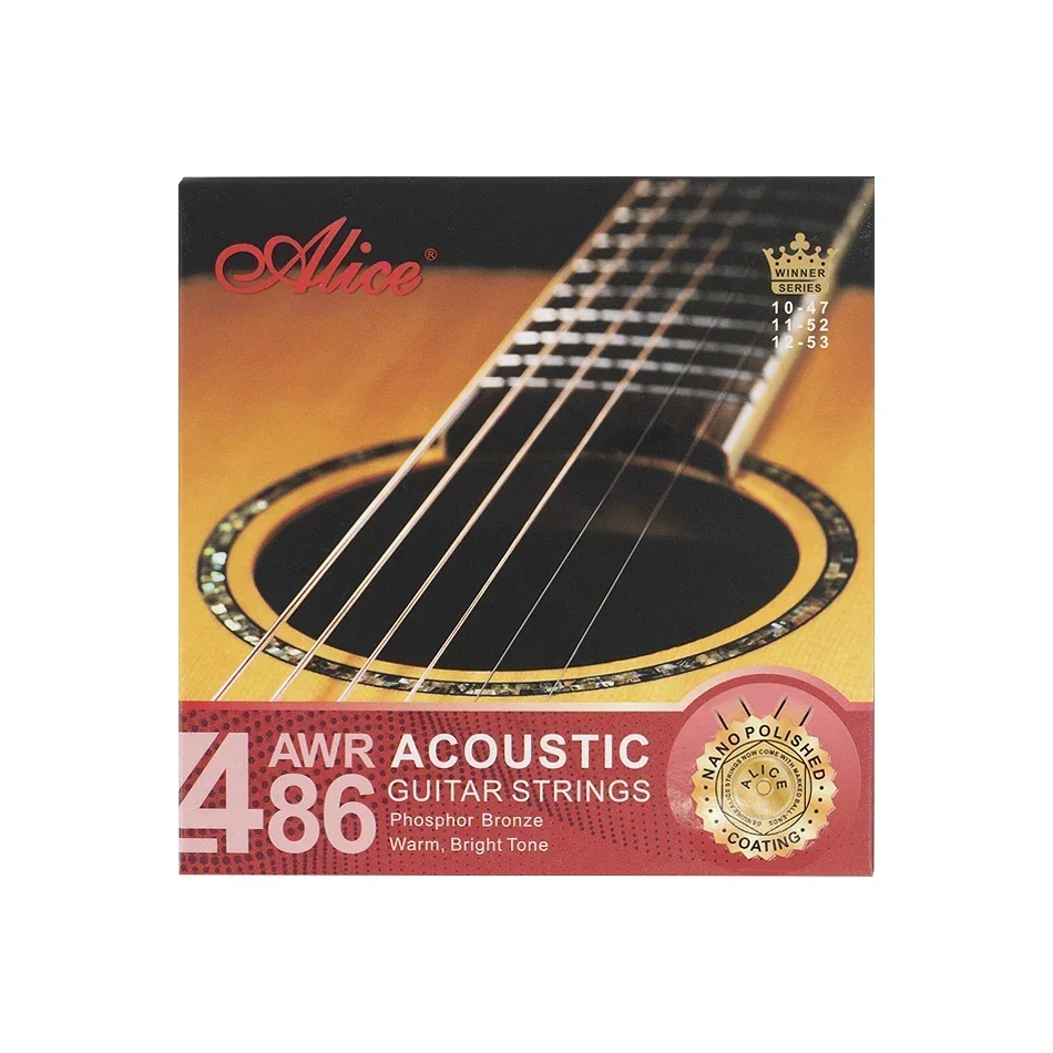 Alice AWR486 Phosphor Bronze Acoustic Guitar Strings 1st-6th Strings Set Hexagonal Core With Nano Polished Coatin