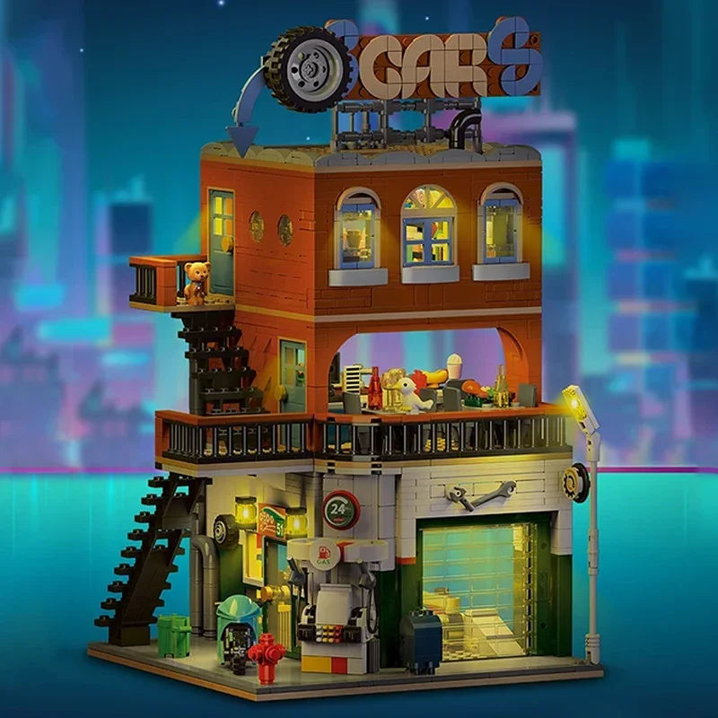 

1637PCS Cities Repair Shop Building Blocks Classic City Street View Model Bricks Desktop Decoration Toys For Kids Holiday Gifts