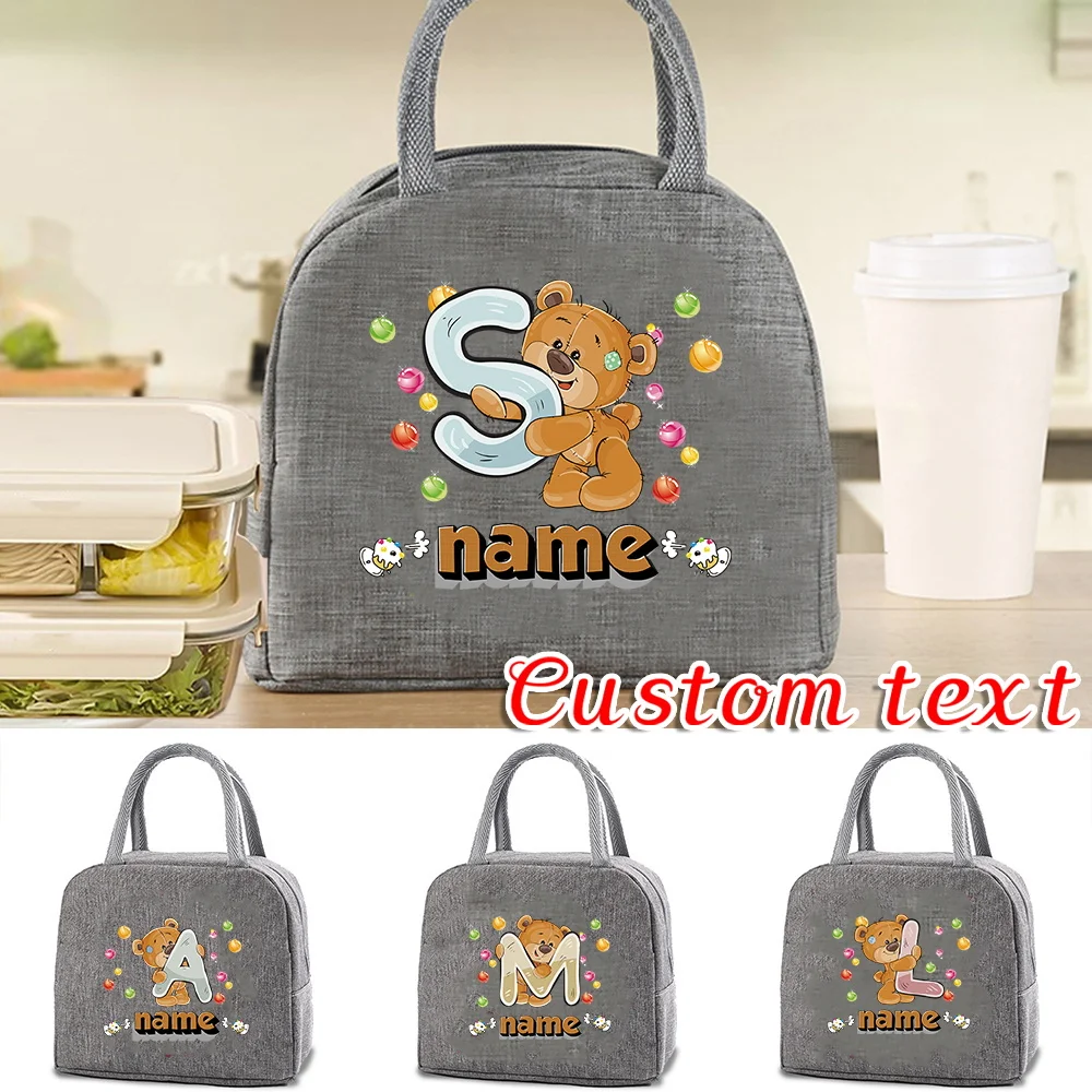 

Customized Insulated Gray Lunch Bag Bento Bag Aluminum Foil Letter Pattern Insulated Lunch Box Camping Picnic Food Bag