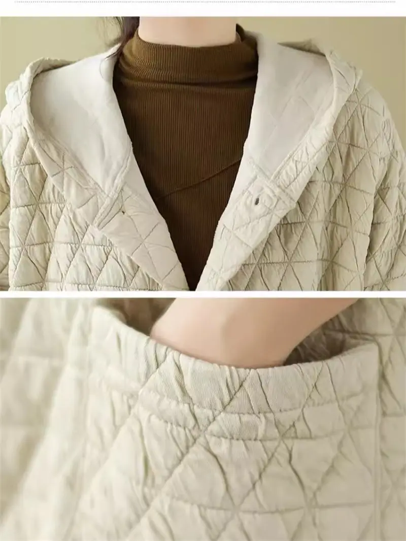 Large Size Hooded Cotton Jacket For Women 2024 Spring Autumn Winter Lazy Loose Casual  Mother\'s Quilted Coat Mujer Chaqueta K502