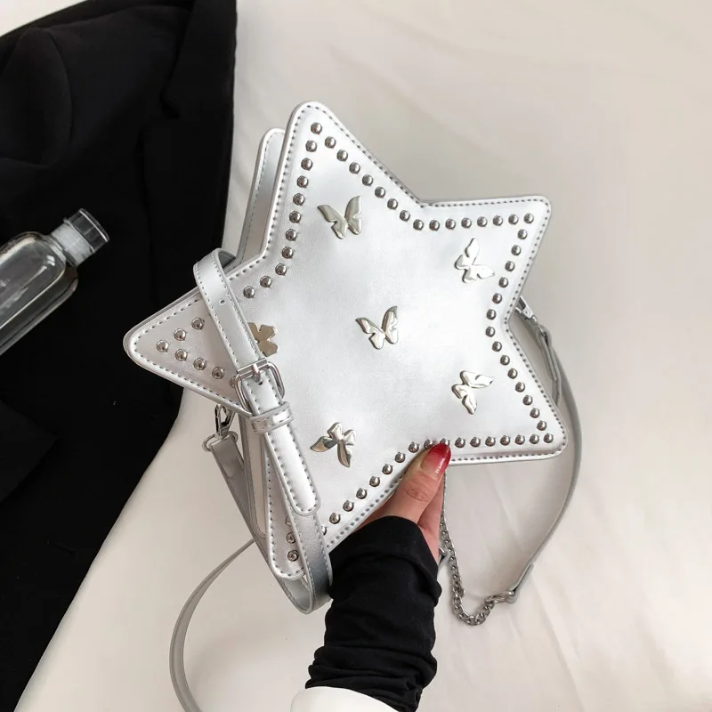 Y2K Rivet Butterfly Decoration Luxury Star Shape Design Shoulder Bag For Women New Cage Ladies Chain Purses And Handbags Backpac