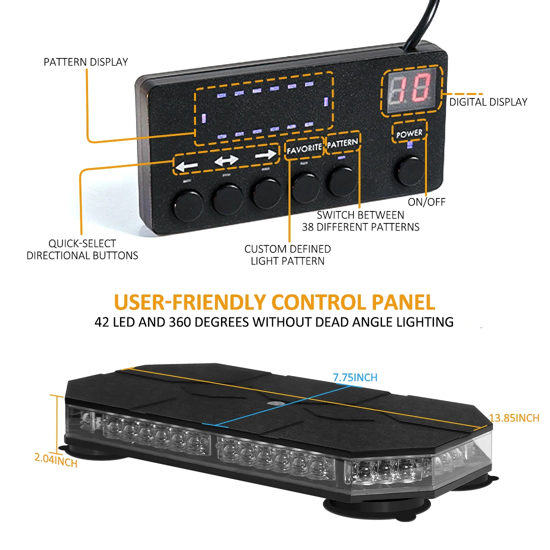 42LED Red Blue Car Roof Top Strobe Light Emergency Warning Safety Beacon Magnetic Mount For Truck Ambulance Snow Plow Waterproof