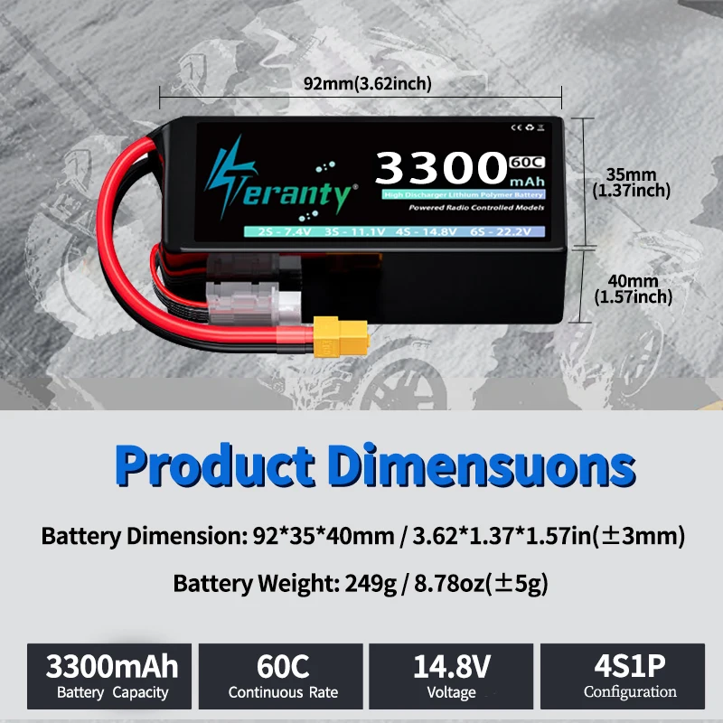 TERANTY 4S 3300mAh Lipo Battery 14.8V 60C / 15.2V 80C With T/XT60 for RC Car Truck Monster RC Airplane FPV Drones RC Boat - view 3