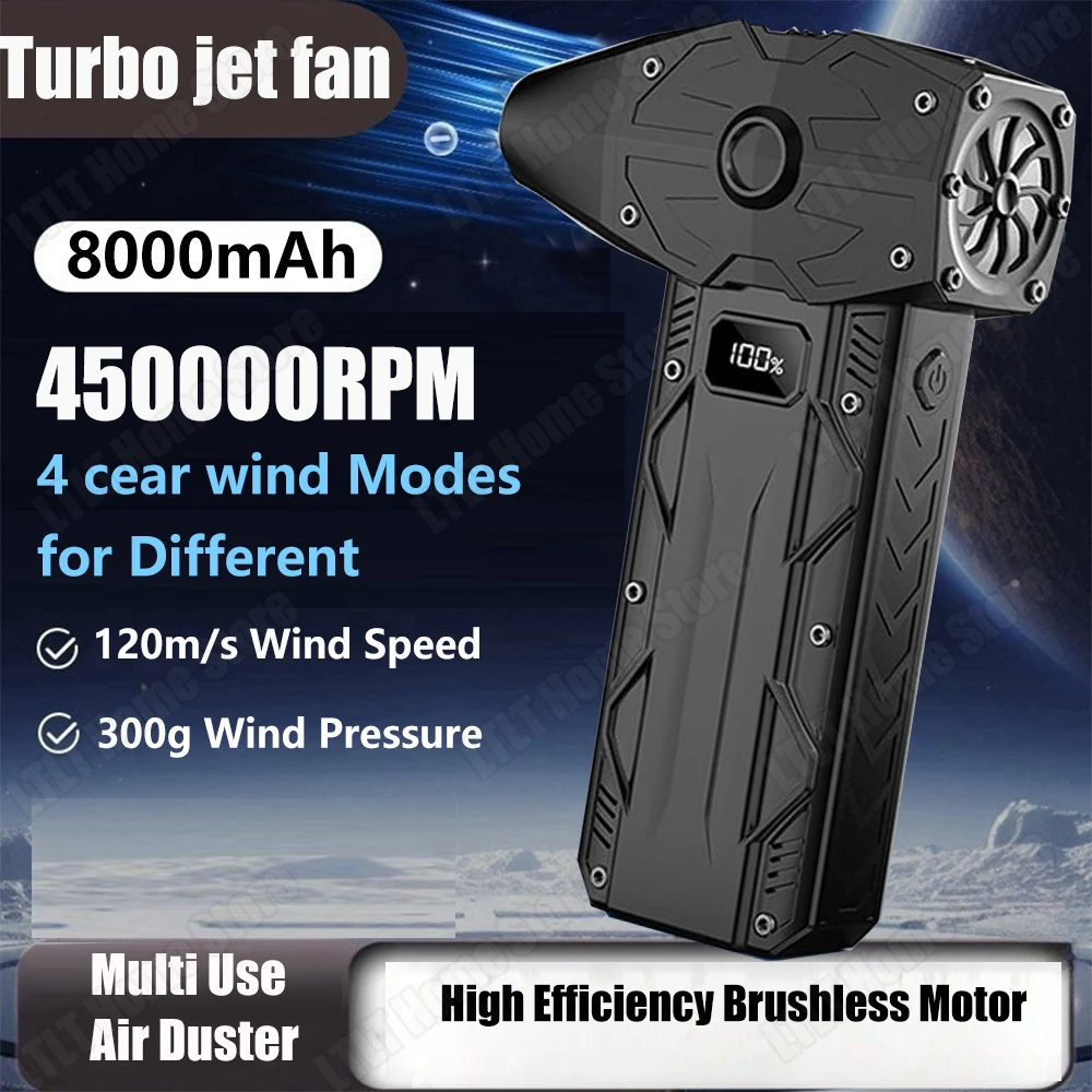

8000mAh Blower Turbo Jet Fan Turbo Violent Fan450000 rpm Powerful Blower Air Duster Dust Blower 4 Speed Handheld Air Blower
