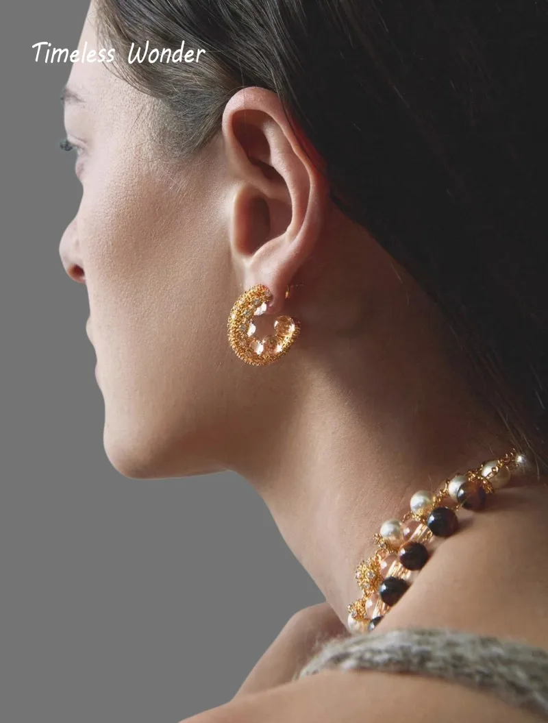 Timeless Wonder Fancy Zircon Crystal Tiger Eye Stone Geo Stud Earrings Women Designer Jewelry Trendy Gift Top Classy Neat 5133
