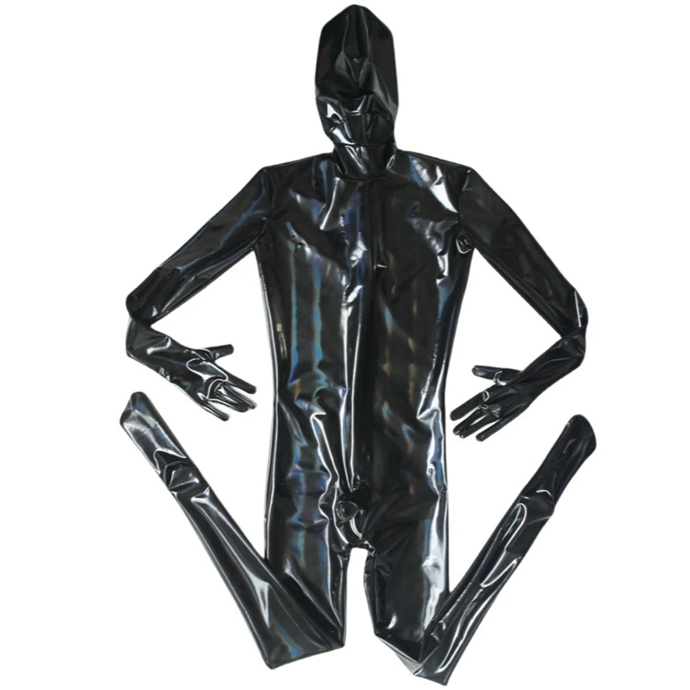 

Sexy Men Oil Glossy Shiny Full Cover Bodysuit PU Latex U Convex Pouch Jumpsuit Faux Leather Tights Gay Wear Maid Leotard