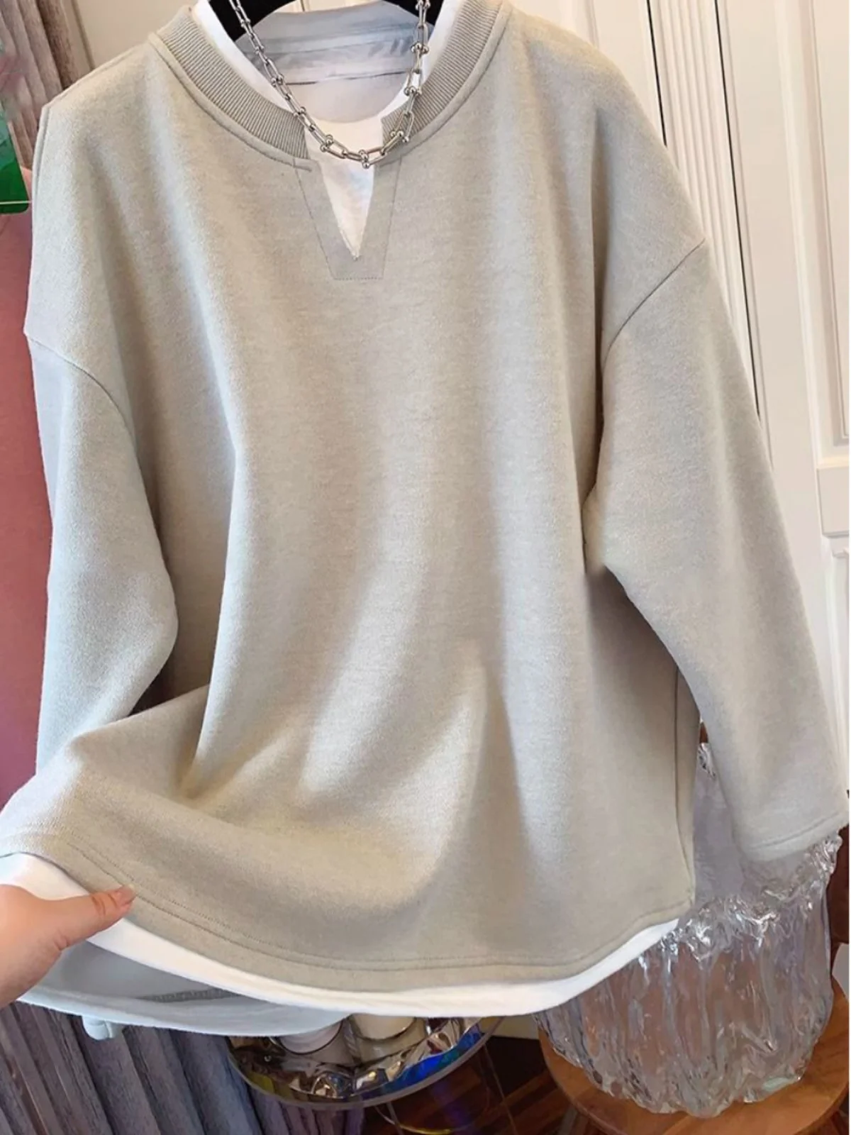 تي شيرت مريح برقبة دائرية على الطراز المريح، طبقة أساسية فضفاضة للنساء، ملابس داخلية للربيع والخريف، النسخة الكورية، تي شيرت ...