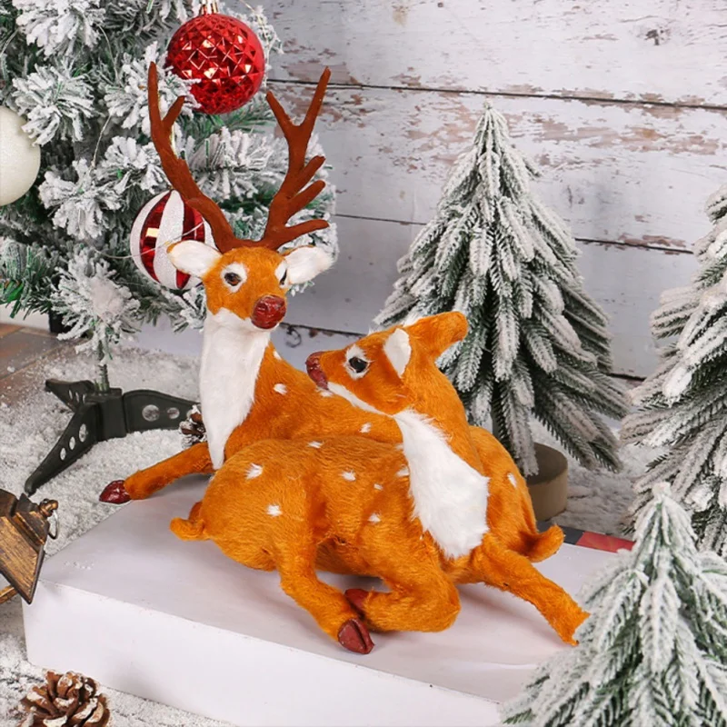 Couple Deer Christmas Spotted Deer Christmas Decorations Desktop Ornaments Couple Reindeer Elk New Year Party Decorations