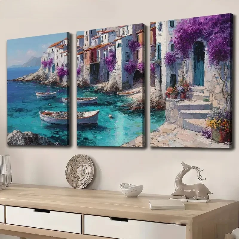 

5D Diy Алмазная картина Триптих Приморский город Архитектура Пейзаж Украшение дома 3 шт. Полный квадратный круглый Алмазная вышивка