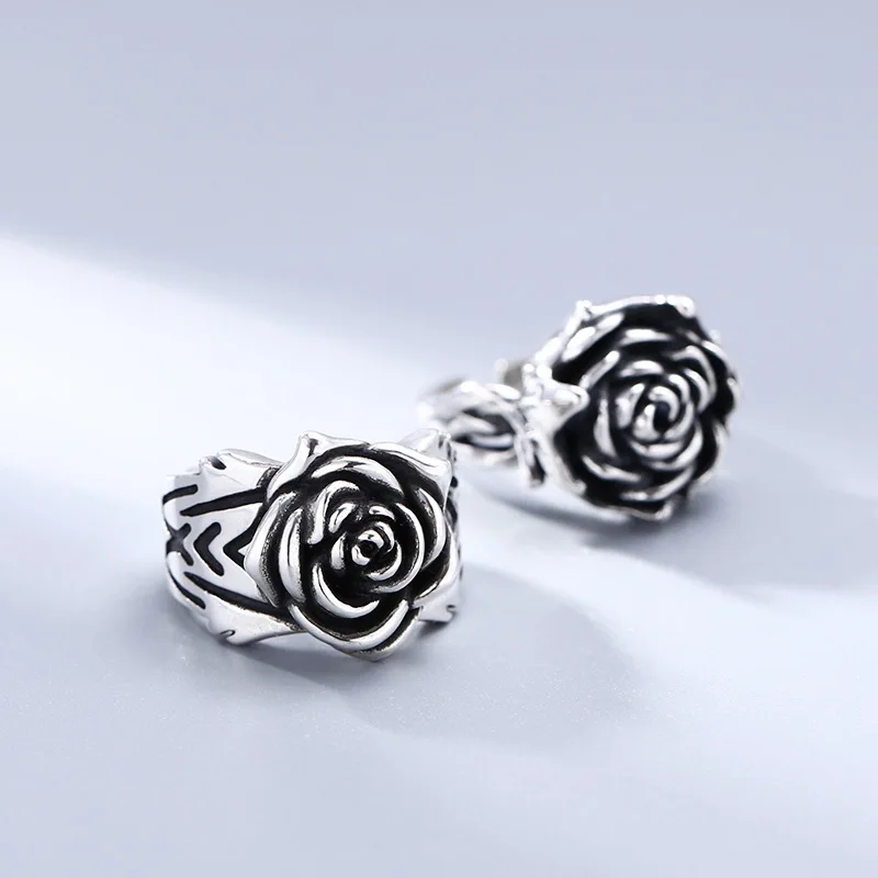 Wholesale 925 sterling silver wide rose ring Women's live ring Thai silver vintage retro style personality ornament