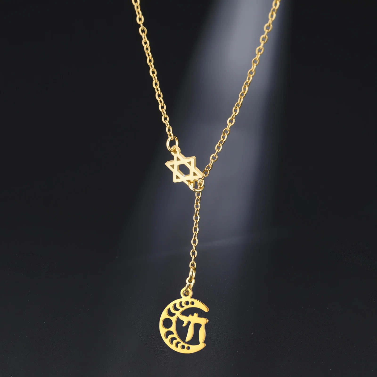 Amaxer Star of David Pendants Hamsa Hebrew Chai Gold Color David Necklace Jewish Star Jewelry Gifts for Women Men