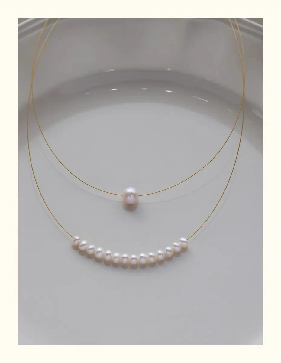 Yessy Vee-Natural Strong Light Pearl Necklace for Women Fresh Water Import Golden Line 925 Silver Necklaces Top Quality