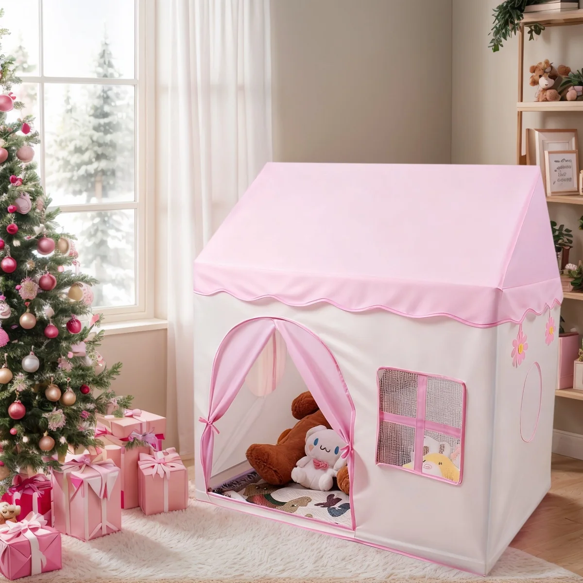 [الترفيه والترفيه] قلعة ألعاب كبيرة للأطفال، مسرح وردي بتصميم زهور، خيمة لعب تظاهرية للأطفال، قاعدة سرية للأطفال وخيمة نوم، مسرح لعبة الشاطئ الخارجية، هدايا العيد للكريسماس والهالوين، بدون ملحقات