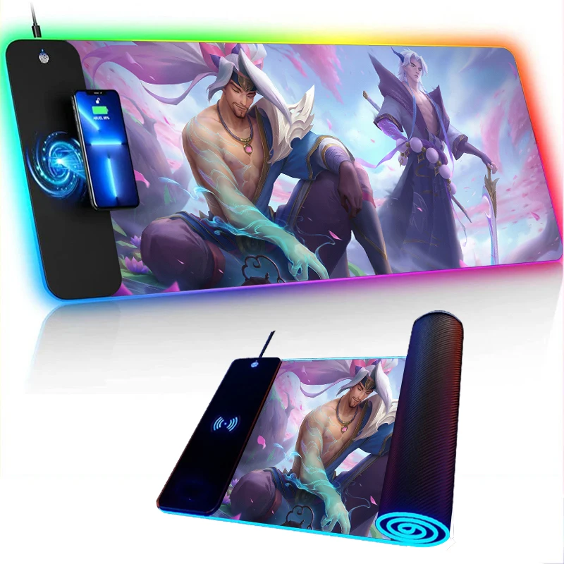 

YONE Wireless Charging LOL RGB Irelia Yasuo Anime Mouse Pad Kawai Desk Cute Yoga Mat Mousepad Pink Mats White Gamer Rug Gaming