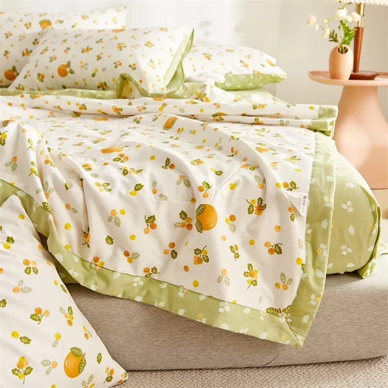 New Florals 100% All Cotton Summer Quilt Adult Children Single Double Bed Quilts Breathable Healthy Skin Friendly Thin Comforter