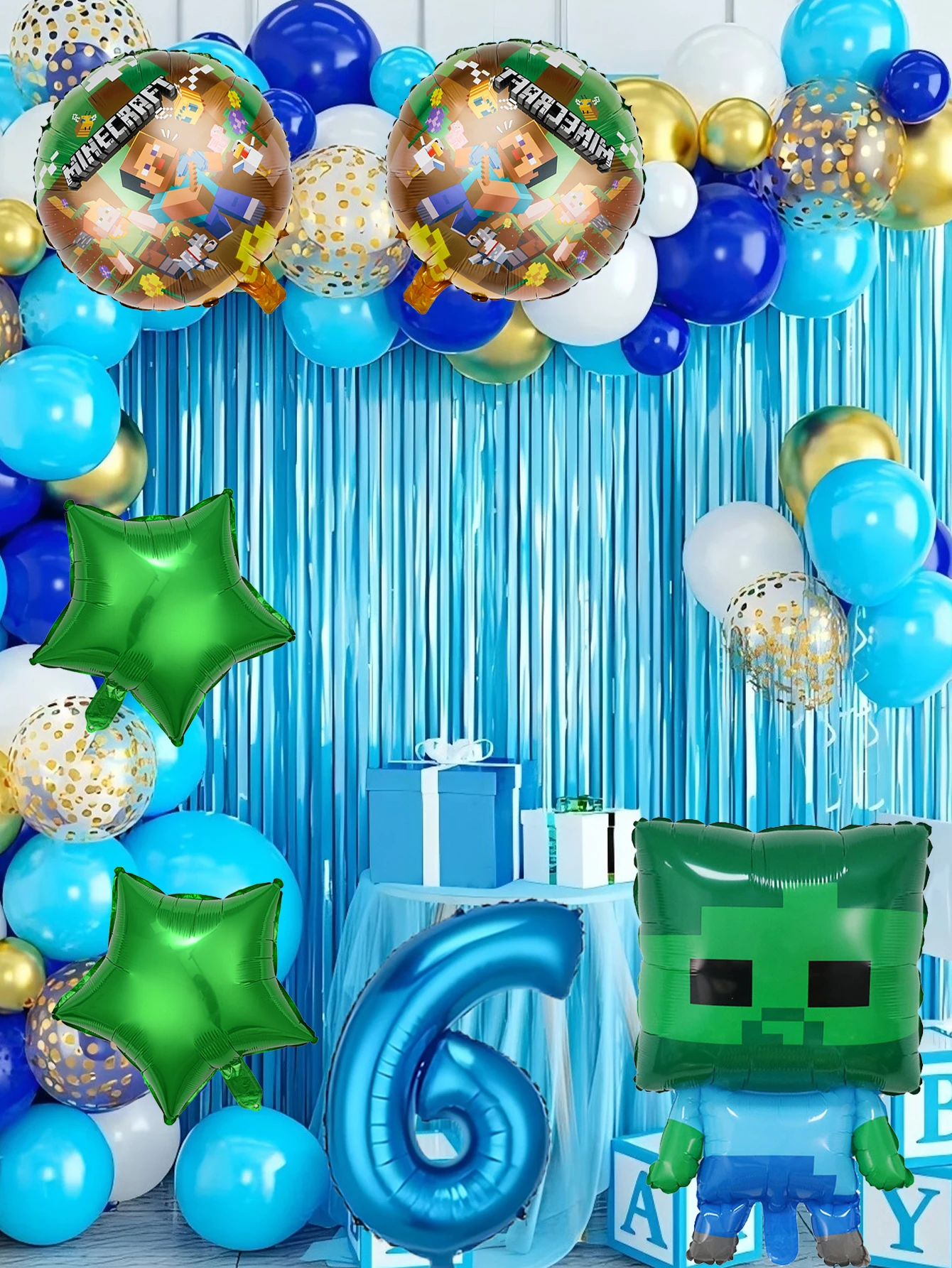 Pixel Game Character Balloon Birthday Party Kit, Themed Birthday Party Decor Supplies Set for Kids Boys Celebration