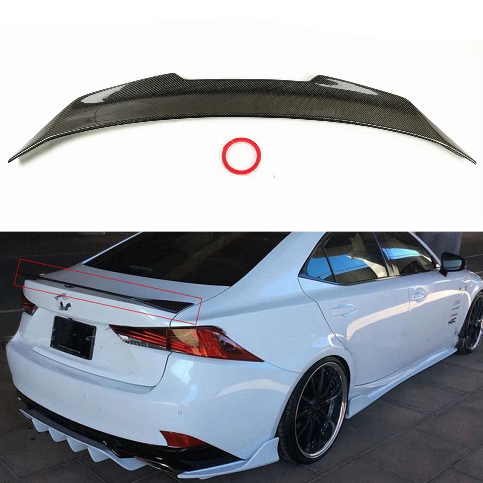 PSM Style Trunk Lid Rear Spoiler Wing Lip For LEXUS IS300 IS350 2014-2020 Real Carbon Fiber Tail Tailgate Splitter