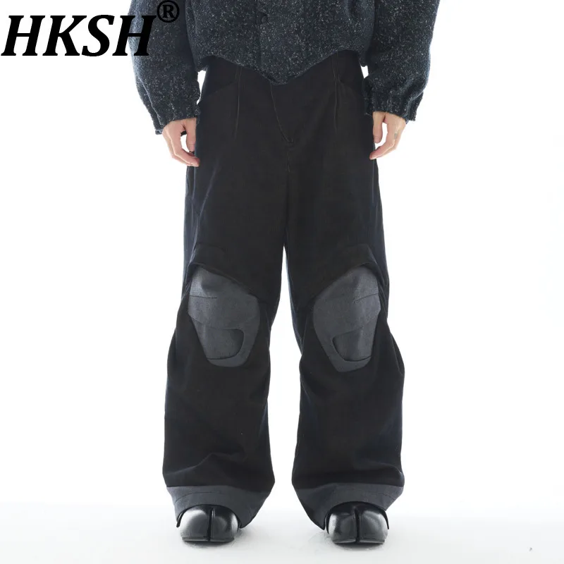 

HKSH Spring Autumn New Men's Dark Deconstructed Spliced Contrast Color Texture Pleated Casual High Street Wide Leg Pants HK18503